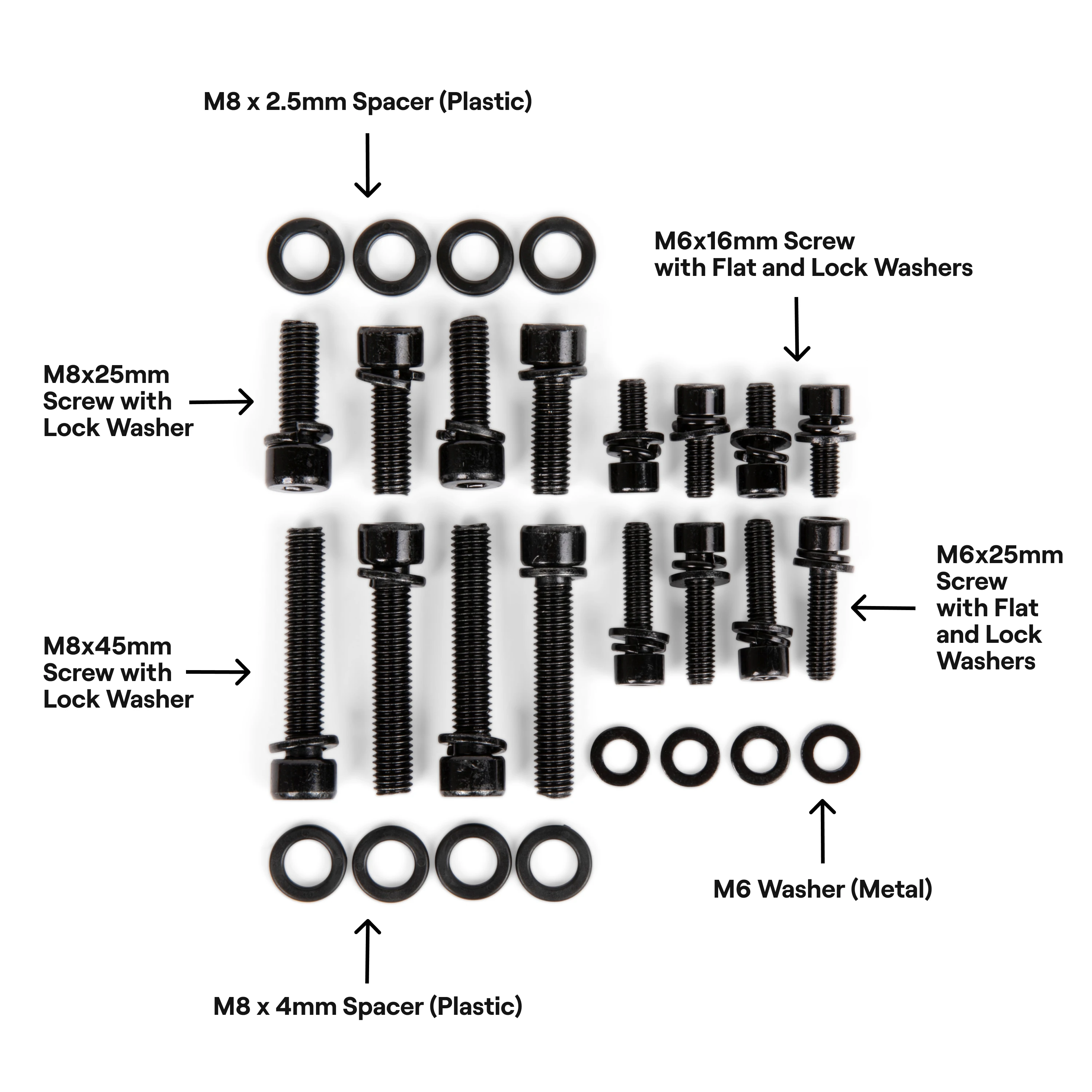 product | accessory | tv mount | screws with labels