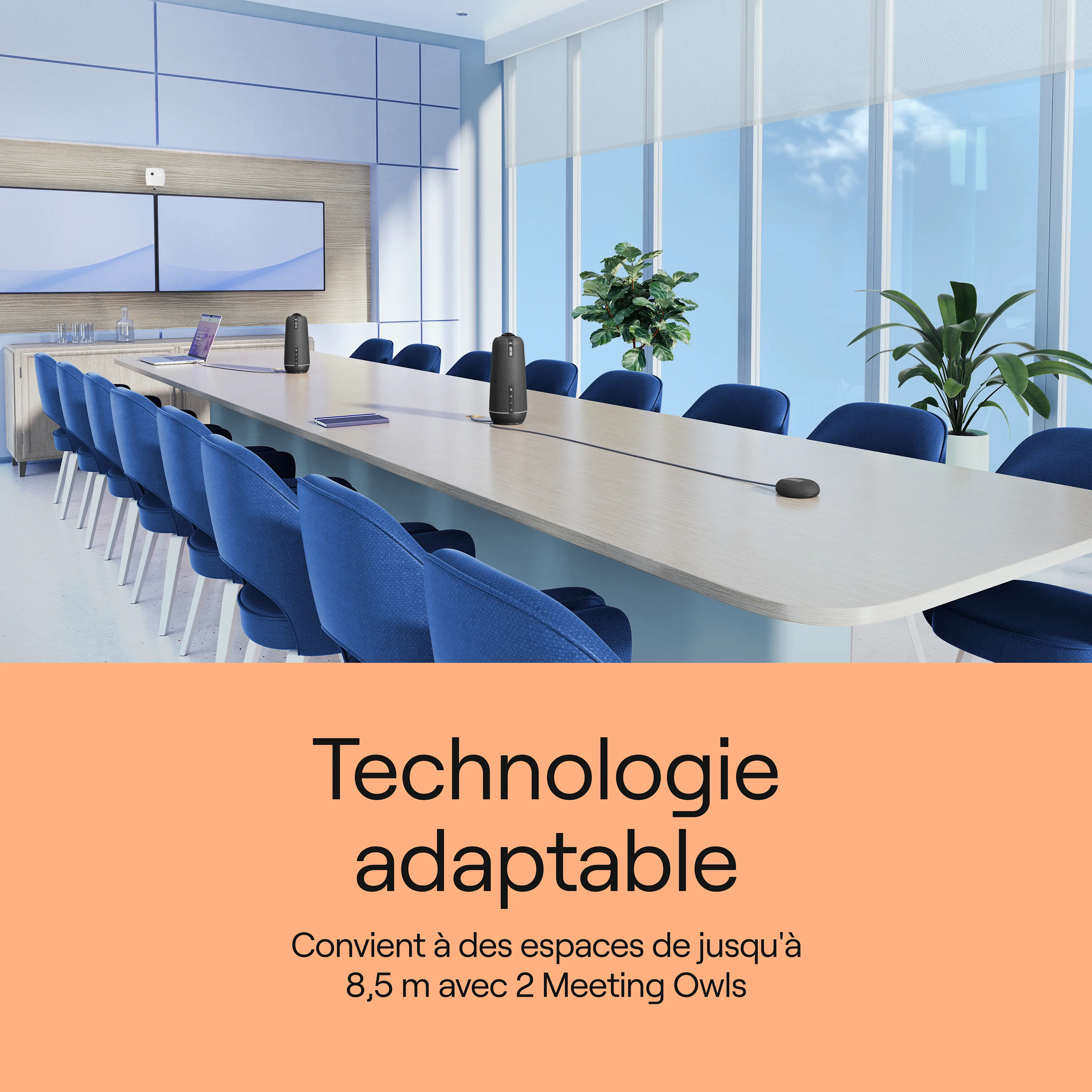 2 Meeting Owl 4+ and Expansion Mic reach 28 feet of meeting space