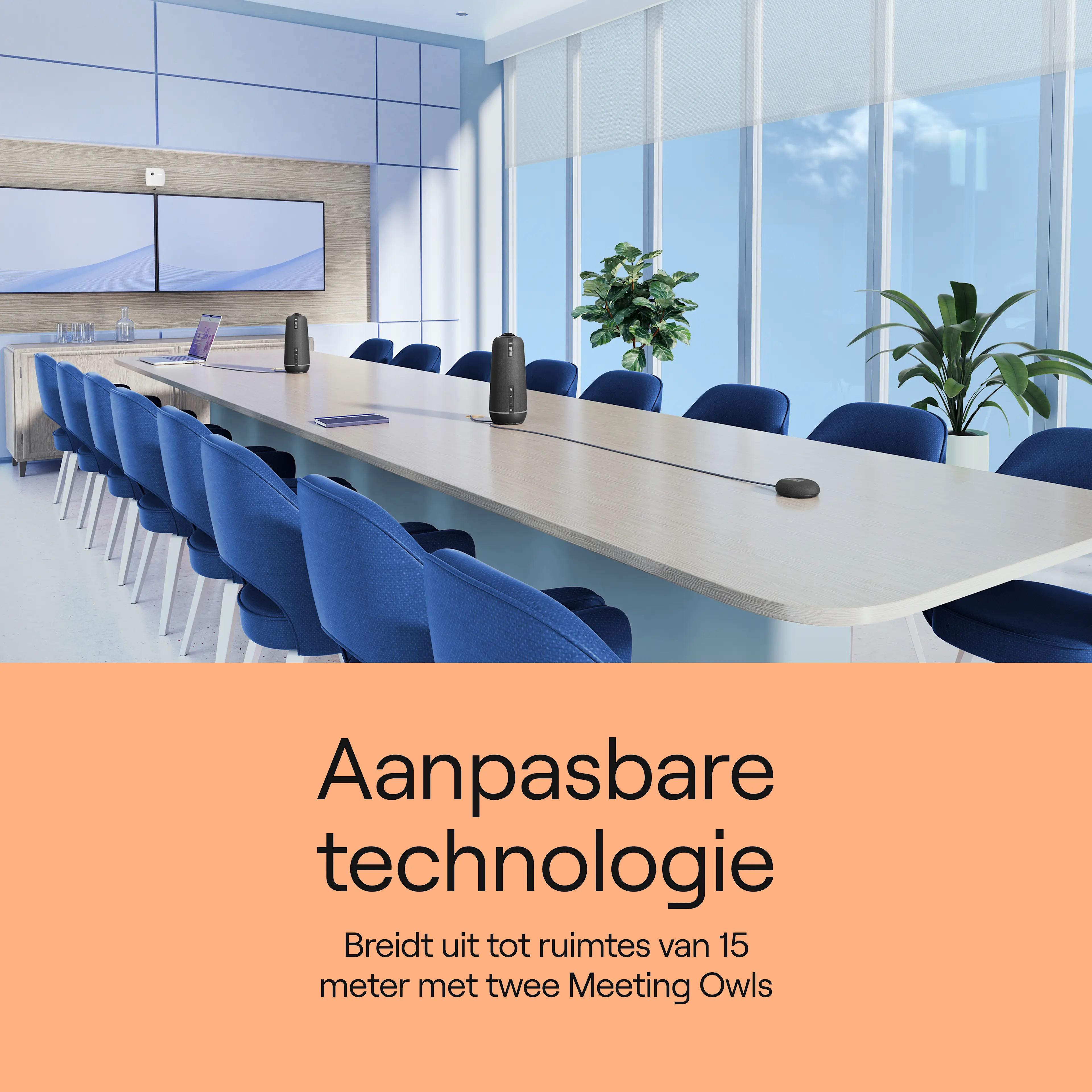 2 Meeting Owl 4+ and Expansion Mic reach 28 feet of meeting space