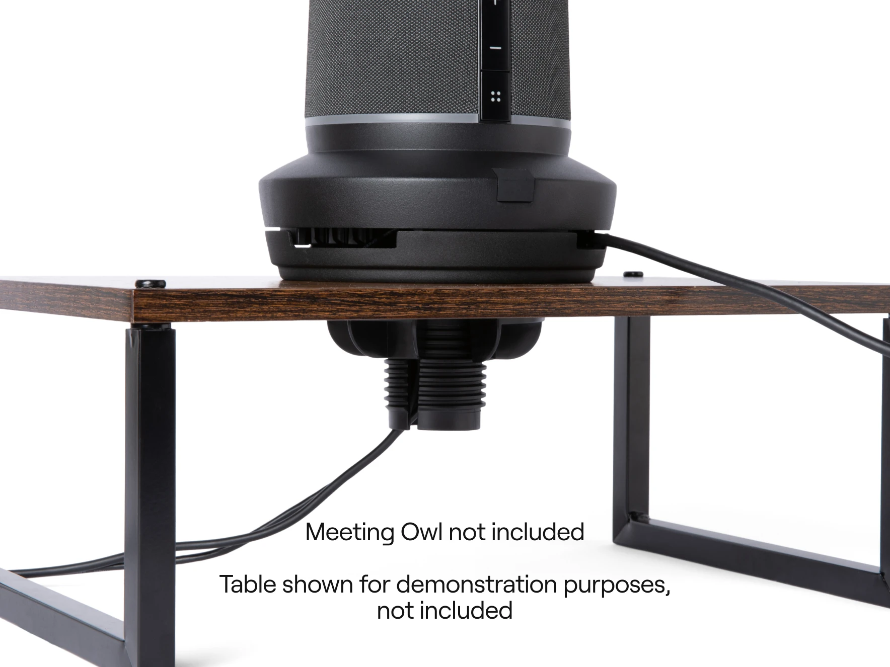 Meeting Owl 5 Pro Table Mount Setup and Installation Example with disclaimer Meeting Owl not included and Table shown for demonstration purposes not included