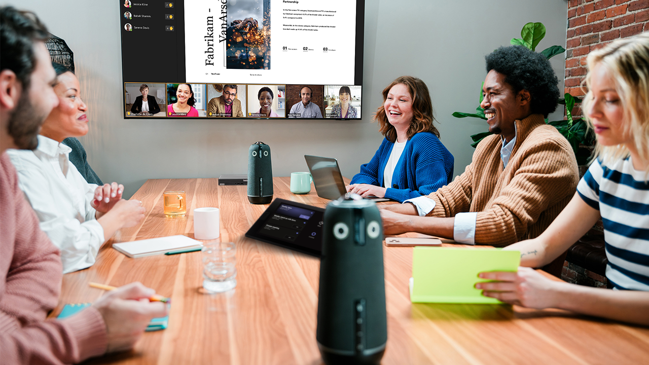 A large meeting featuring Meeting Owl 4+ and Lenovo Tiny Kit 