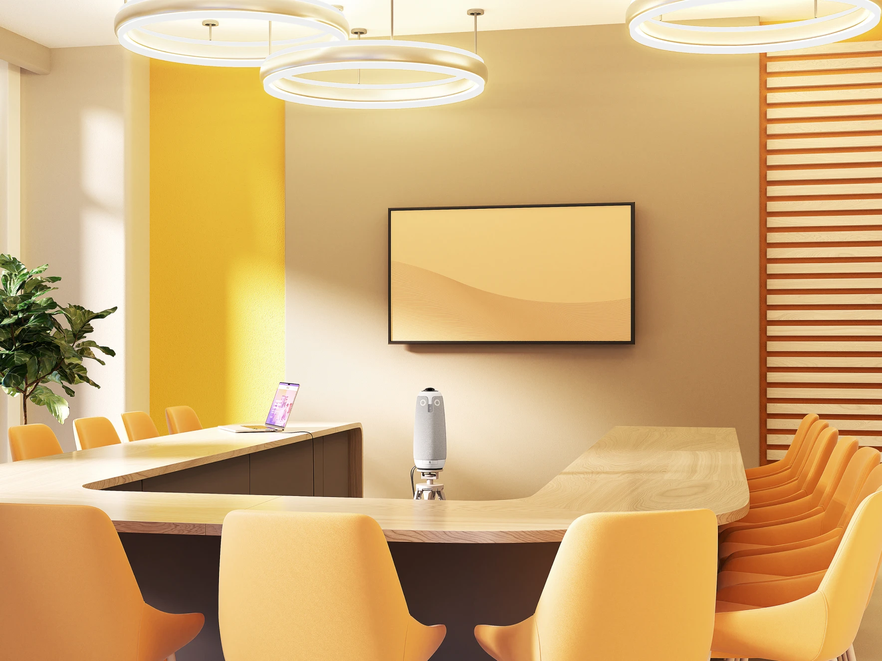 Meeting Owl Tripod featuring Meeting Owl 3 in a U-shaped Conference Room setting, centered