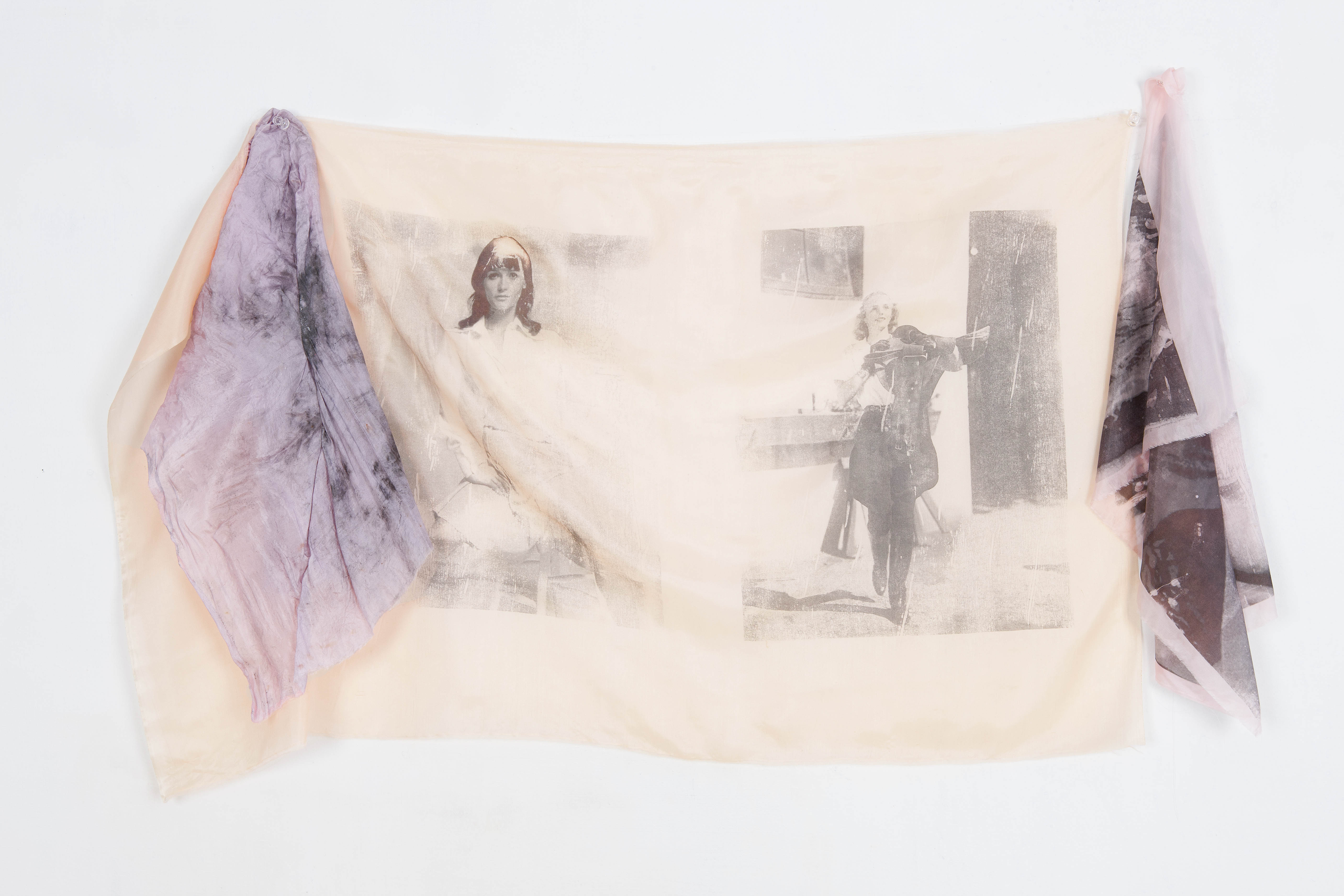 Print on fabric, purple and black Margot Kidder, Frances Farmer