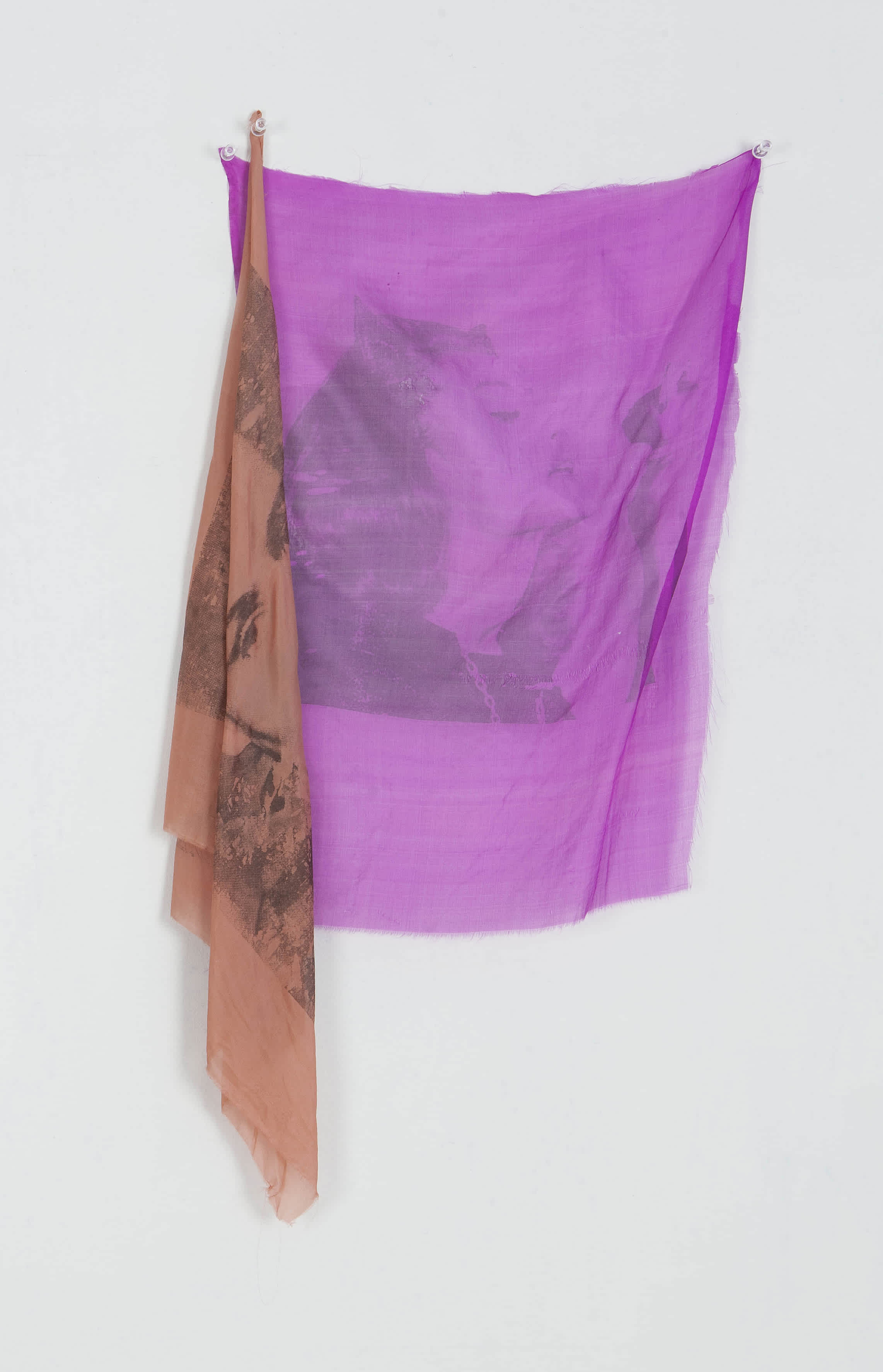 Print on fabric, cat woman, purple