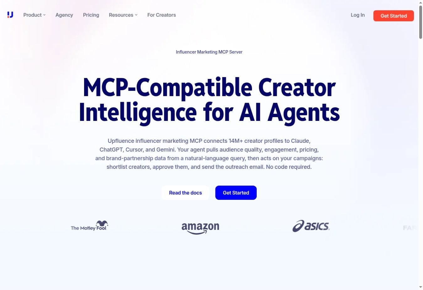 Screenshot of the official Upfluence MCP product page. [10]