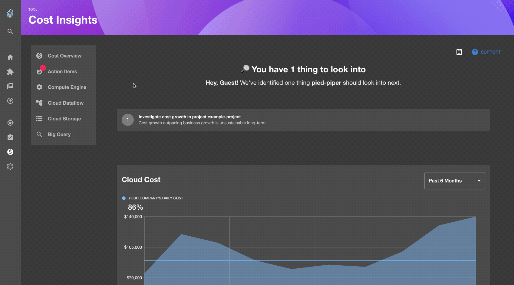 scrolling down the Cost Insights plugin page showing off the different charts