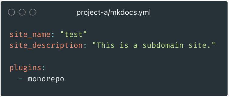 Code snippet: susbdirectory mkdocs file