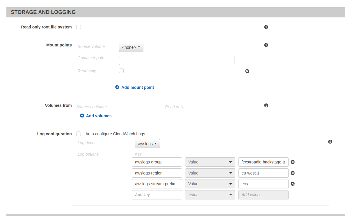 fargate container log config