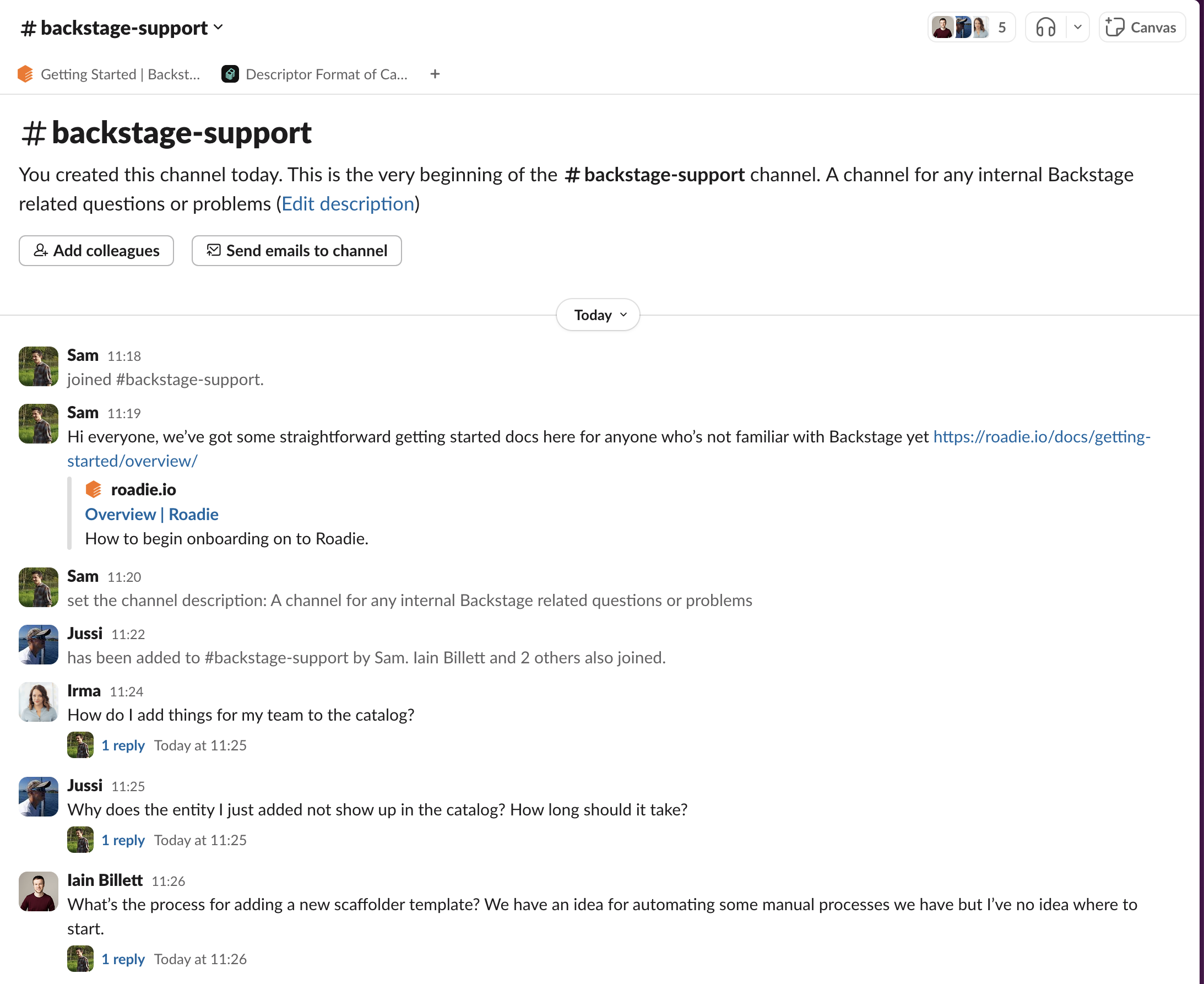 Support channel example in Slack