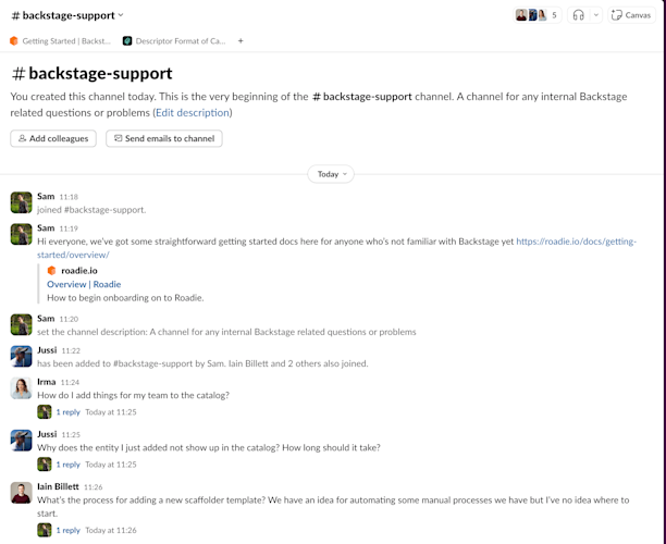 Support channel example in Slack