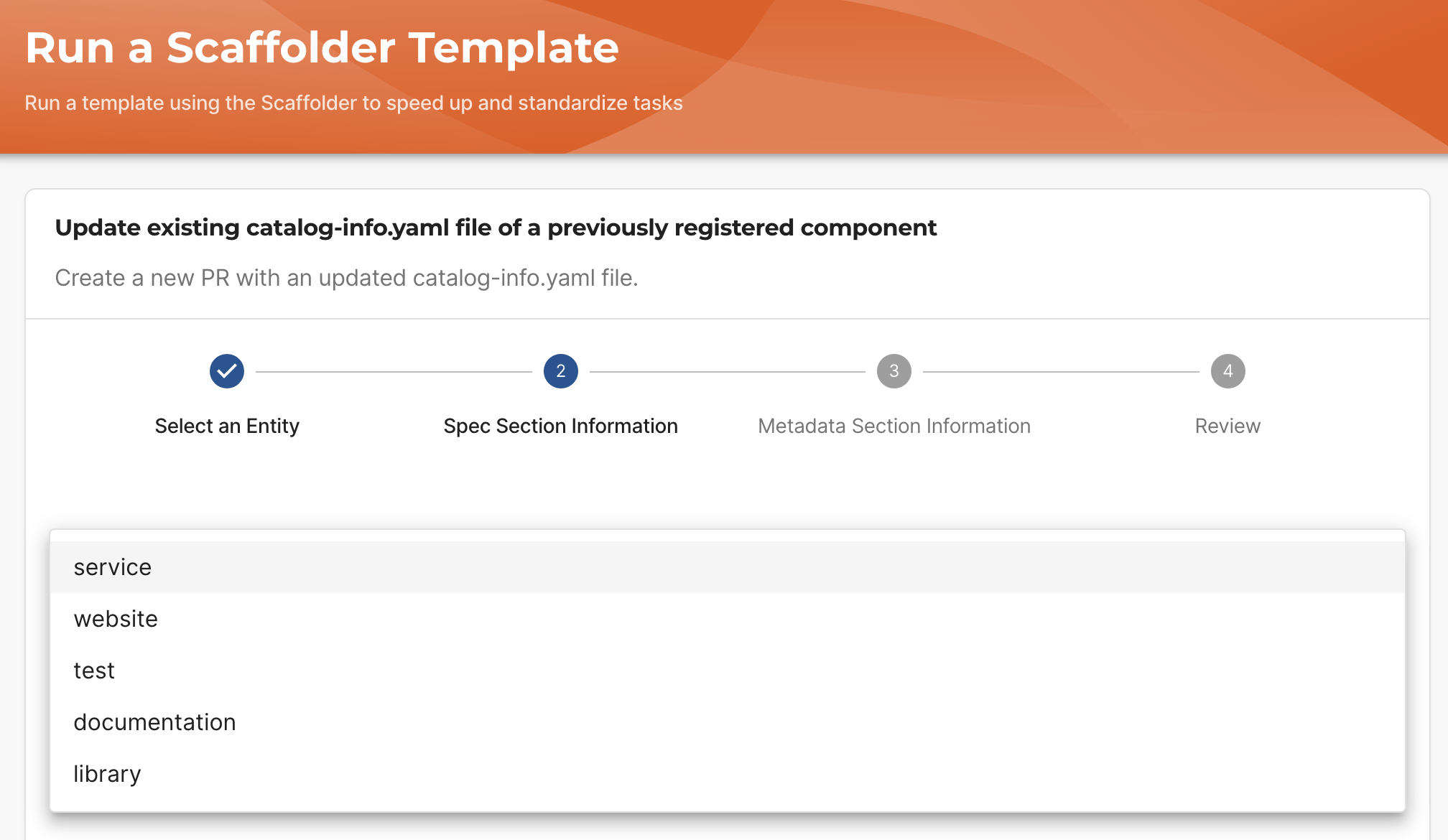 Example of API populated select in Scaffolder