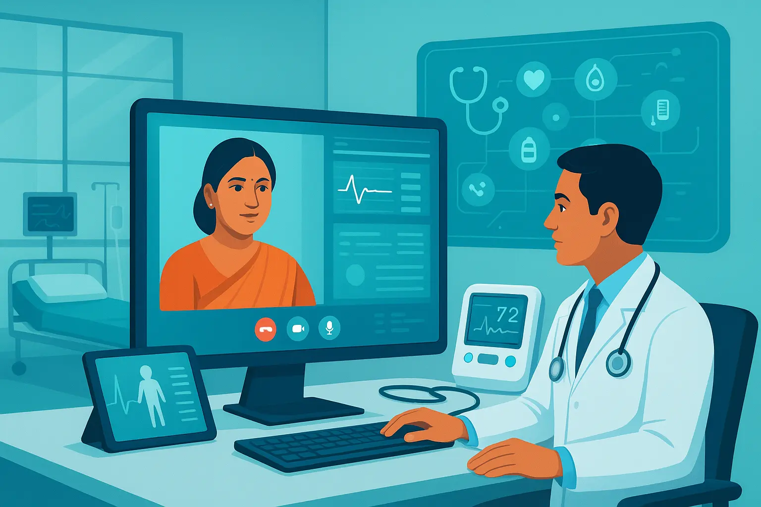 User-Centric EHR Design for Indian Hospitals Doctors using user-friendly EHR software on tablet.