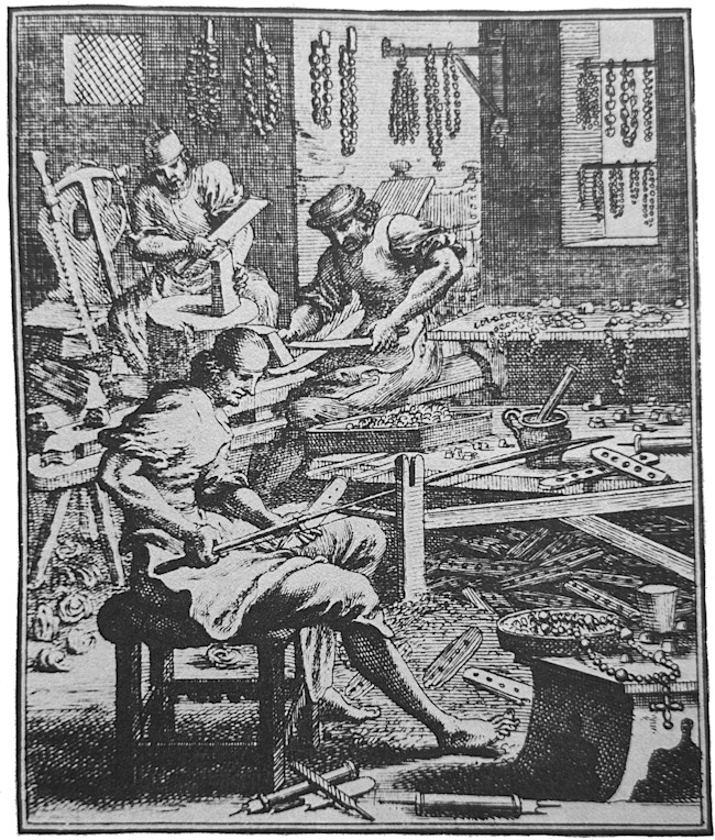 Pracownia paternostermacherów - rycina Ch. Weigla, Kunstler und Handwercker, Regensburg 1698