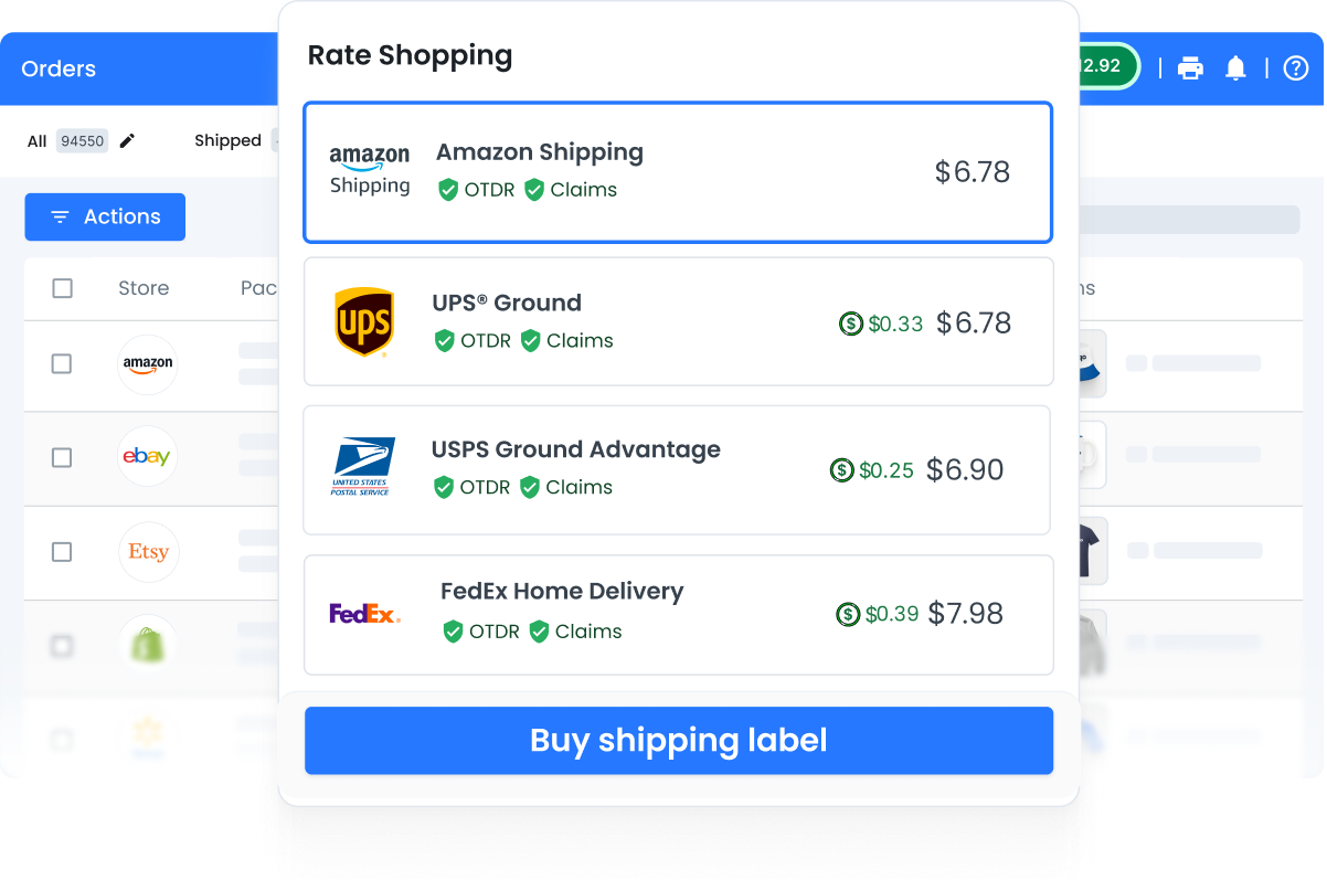 Shipping dashboard view