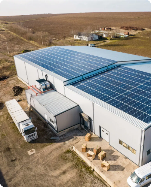 Aerial view of a warehouse
