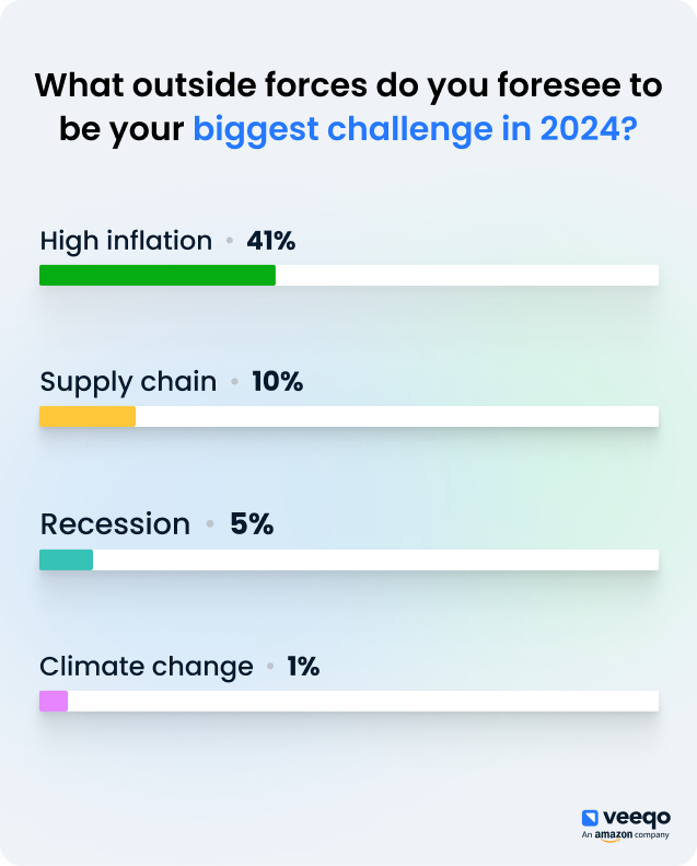 A graph showing the biggest challenges for ecommerce businesses in 2024. High inflation is the biggest challenge at 40%.