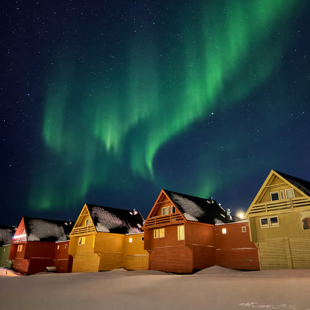 Northern Lights over Spisshus, Longyearbyen