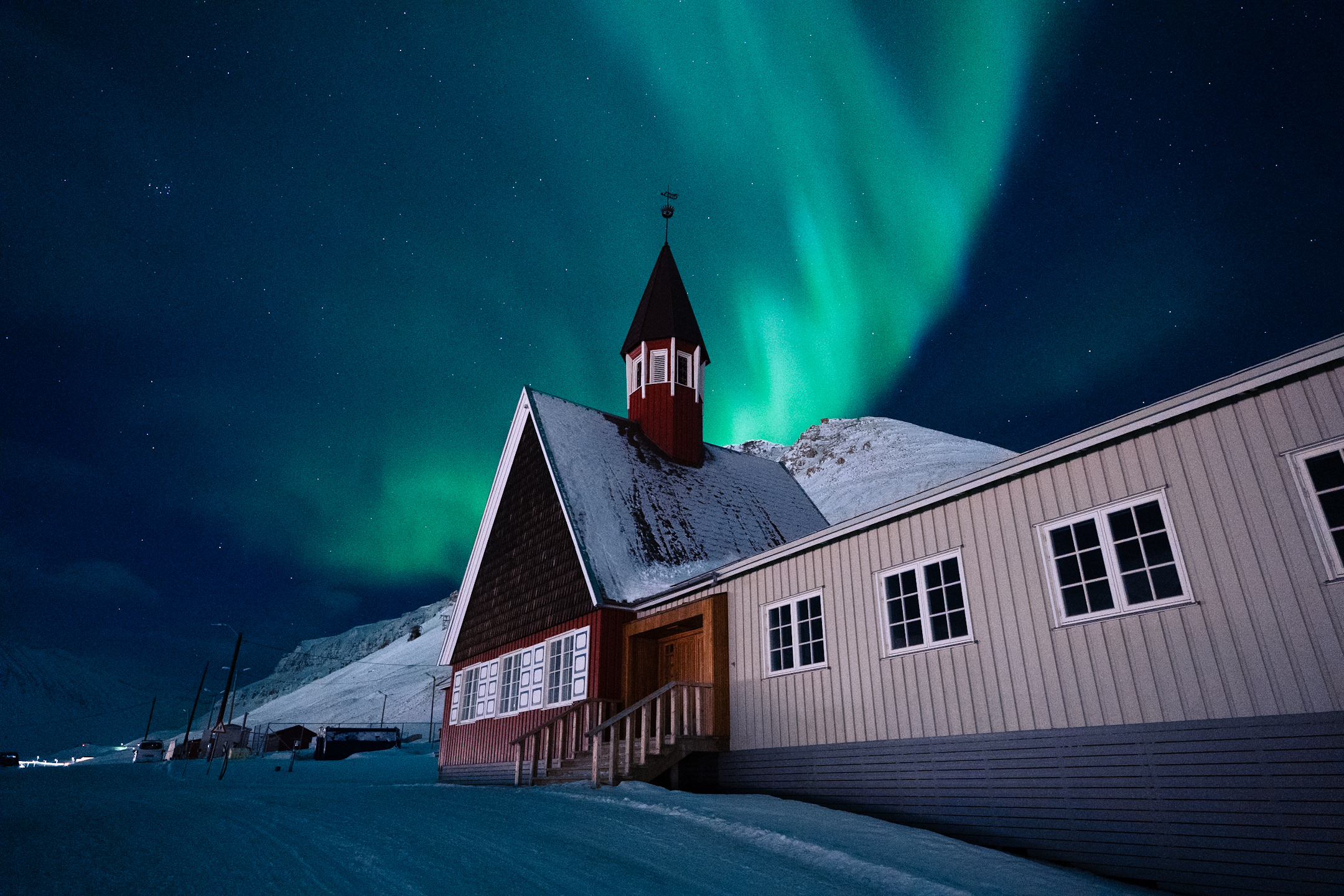 PolarNight HurtigrutenSvalbard SvalbardChurchNorthernLights MarieHusoy