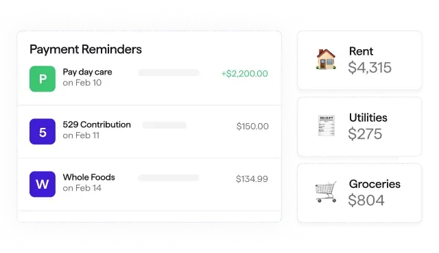 Quicken payment reminders and notifications user interface
