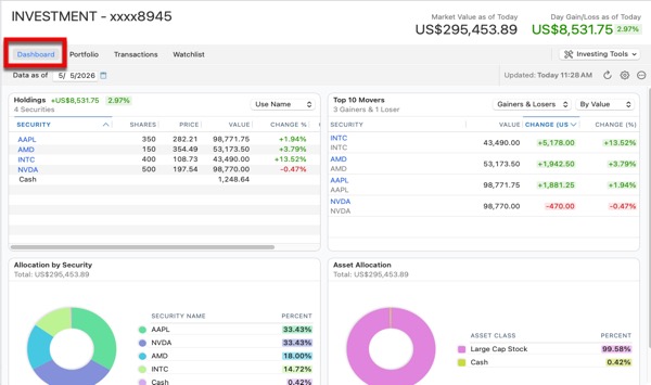 Investment Account Dashboard Tab