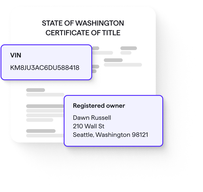 Display critical vehicle title details, like VIN and ownership information, for secure record-keeping.