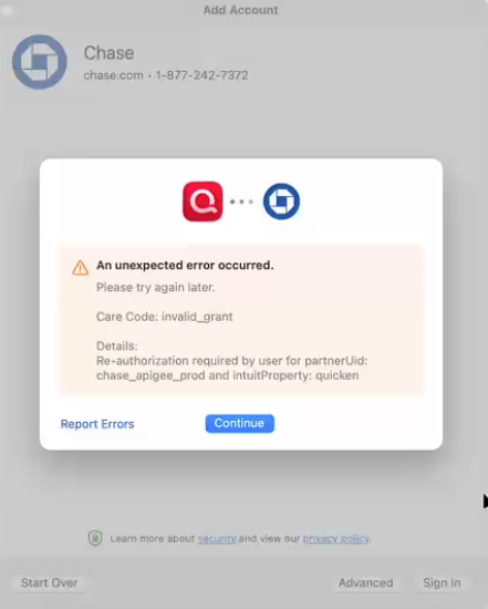 Error Care Code: invalid_grant