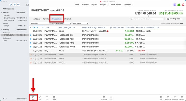 Add Investment Transactions Mac