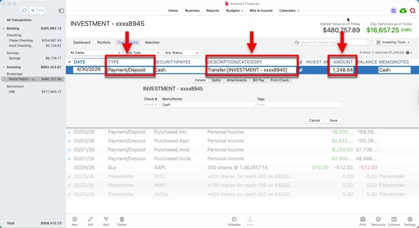 Investment Cash Transaction Mac