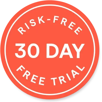 Risk-free 30 day free trial orange, circular badge