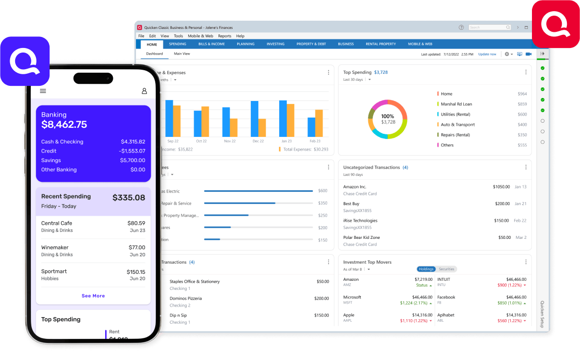 Quicken App and Quicken desktop along with the logo.