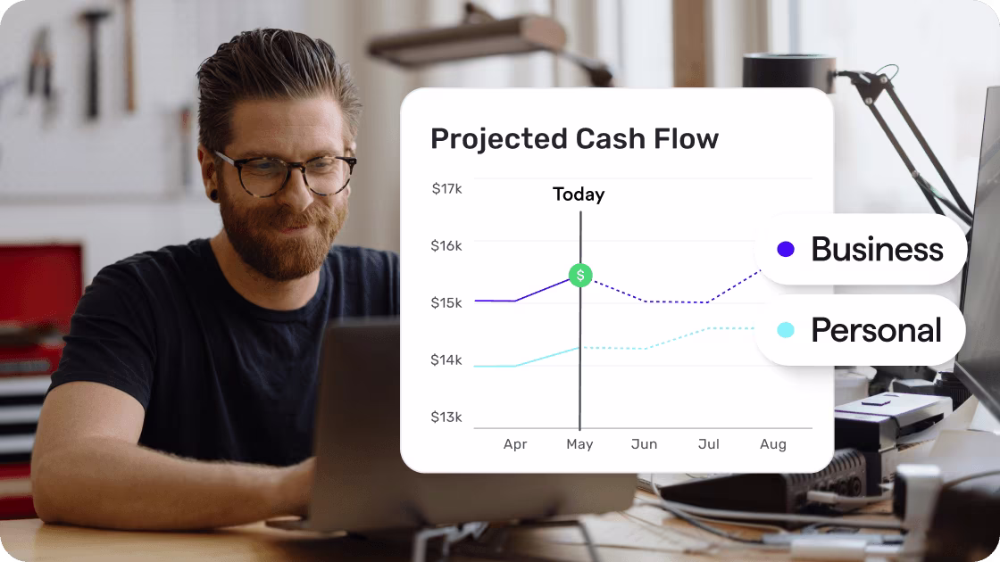 User analysing projected cash flow chart comparing business and personal finances