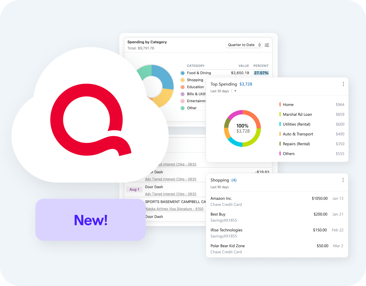 Quicken Online Backup new feature image with a big Q letter in red.