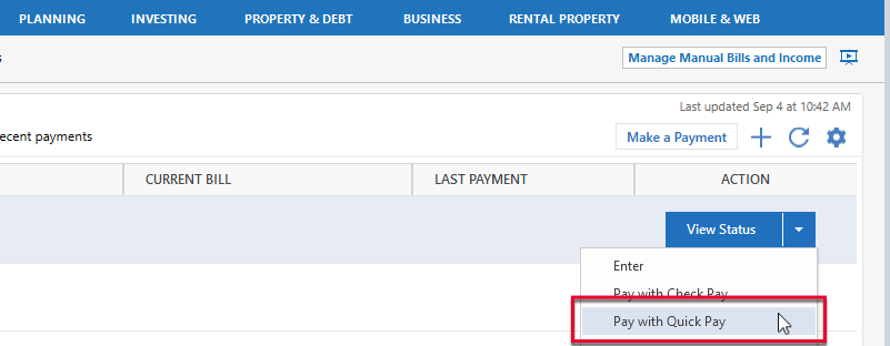 View Status Quick Pay