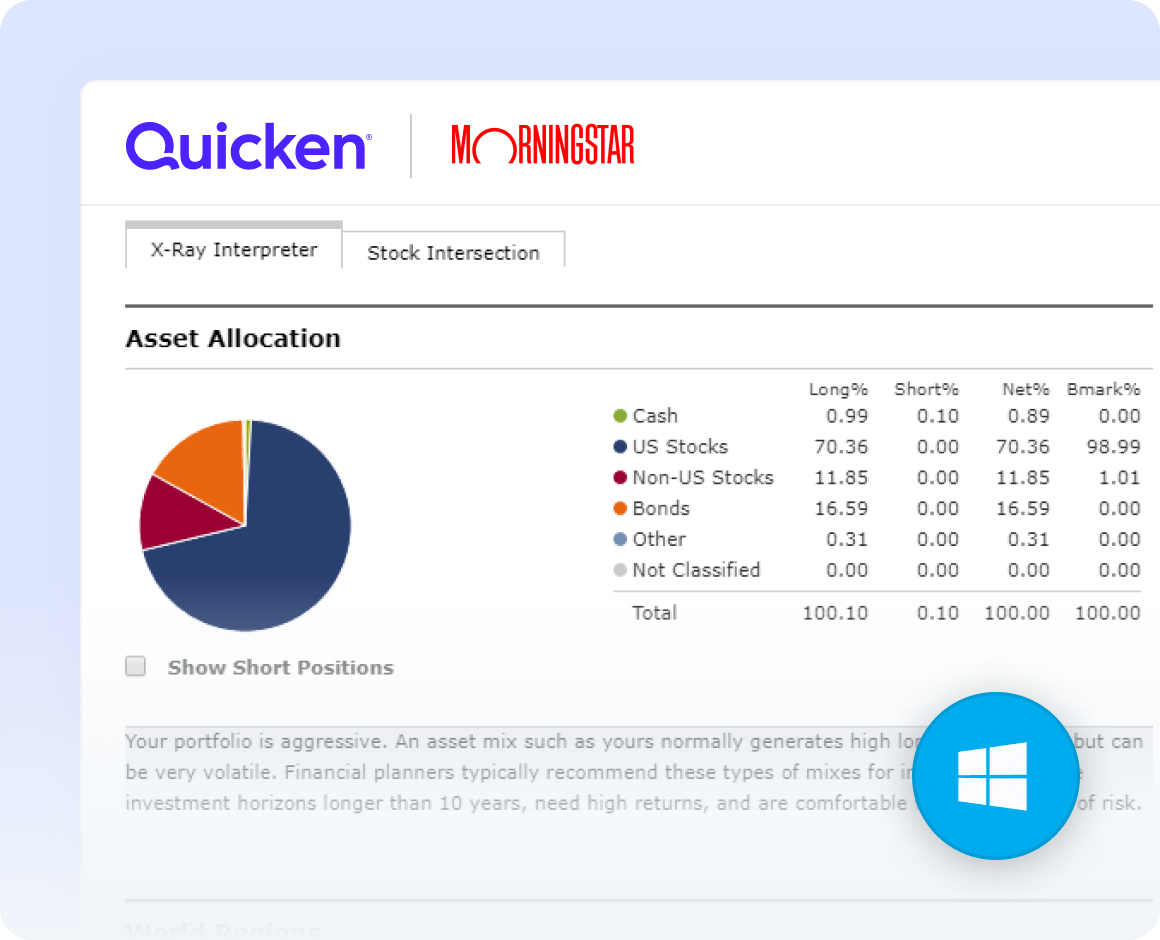 Quicken asset allocation report pie chart PDF
