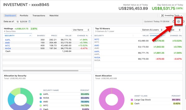 Investment Account Gear Icon Mac