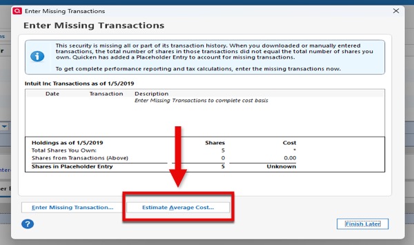 Investments Estimate Average Cost Win
