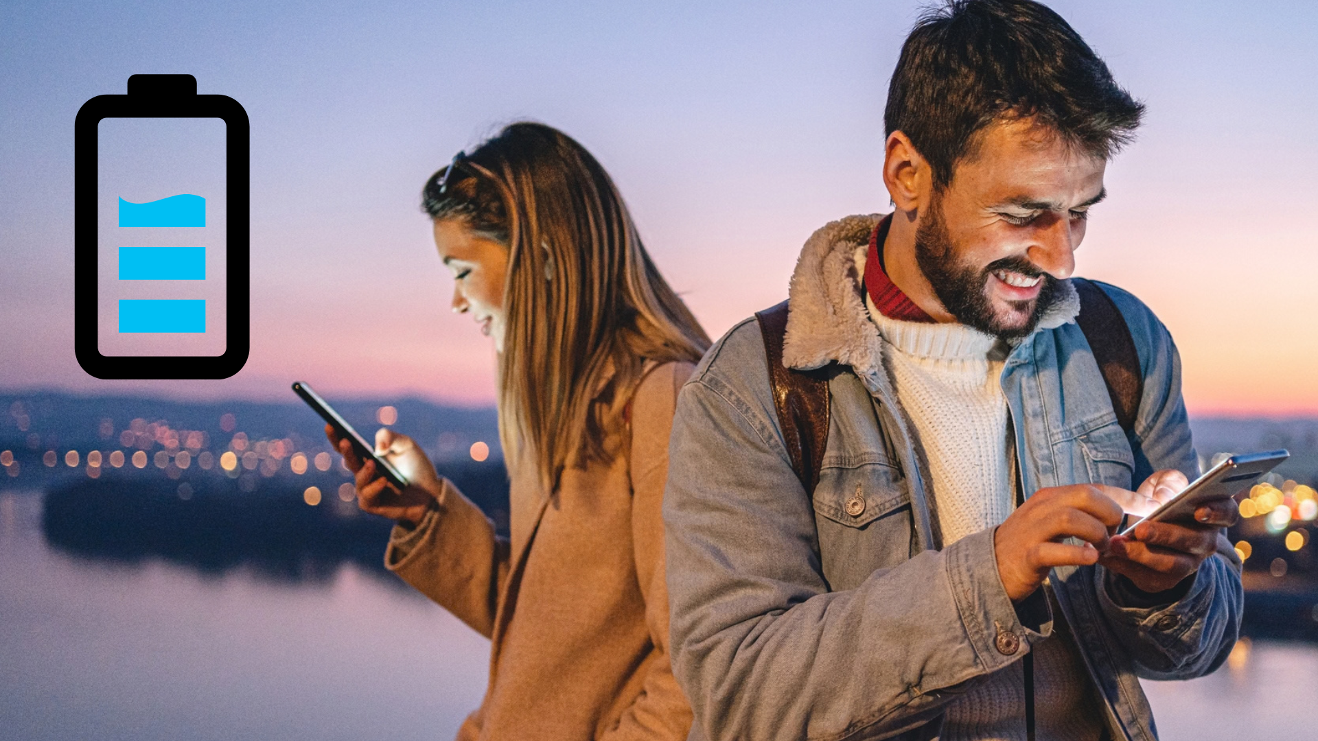 A young couple take Center for BrainHealth's Helpful vs. Harmful Quiz in a picturesque setting.