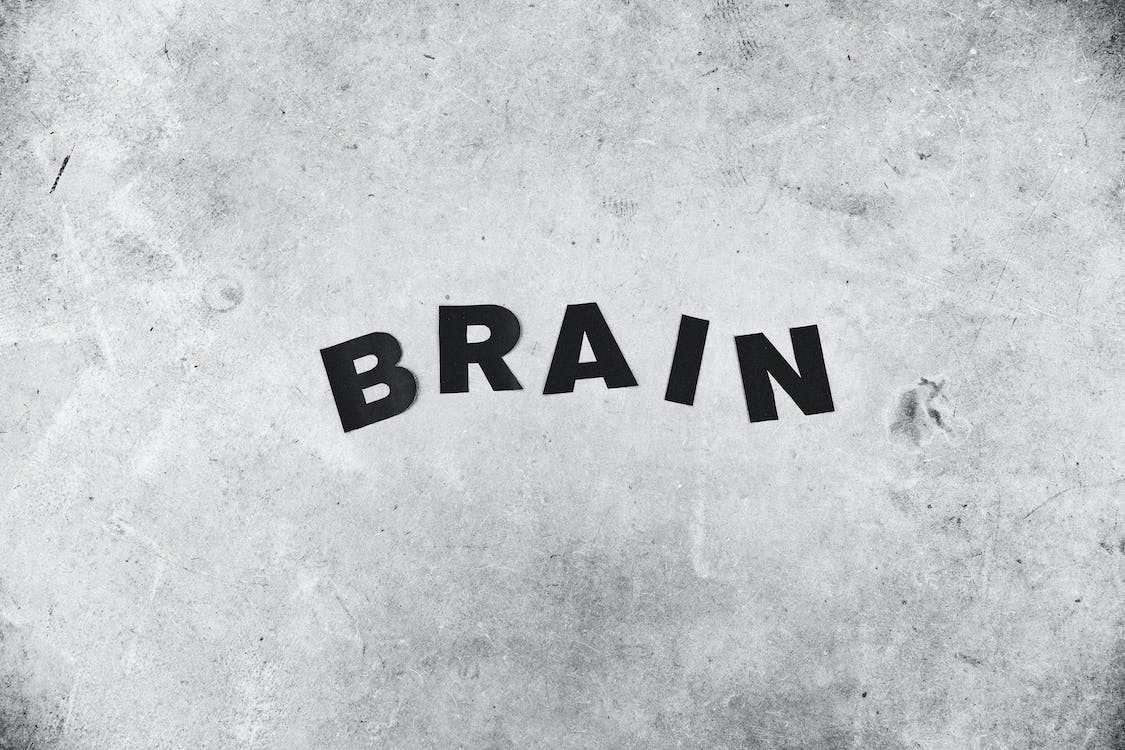 The word 'BRAIN' inscripted in black on a rugged white wall.