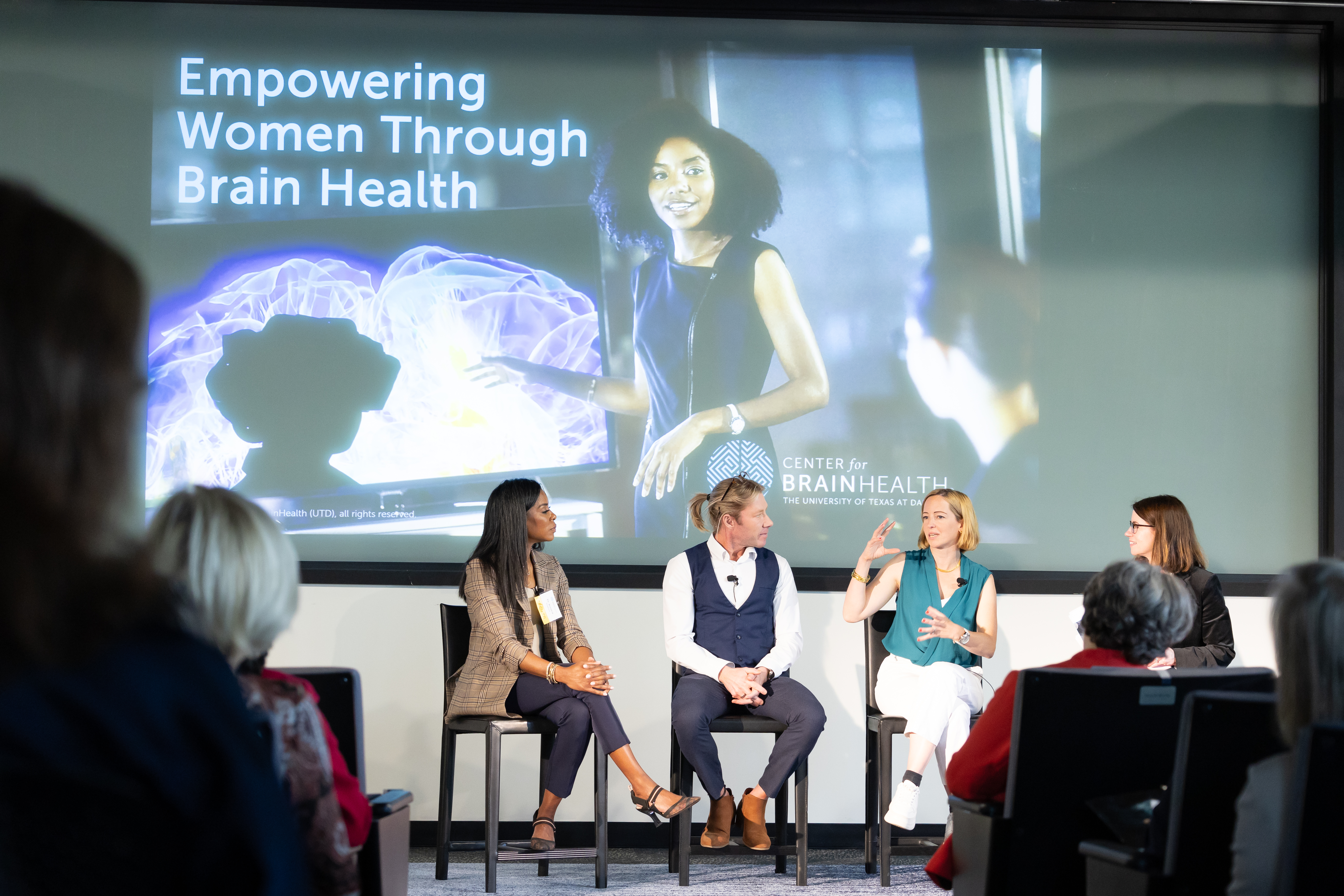 Scientists share ideas during a Q&A at the Empowering Women Through Brain Health conference during BrainHealth Week 2025.
