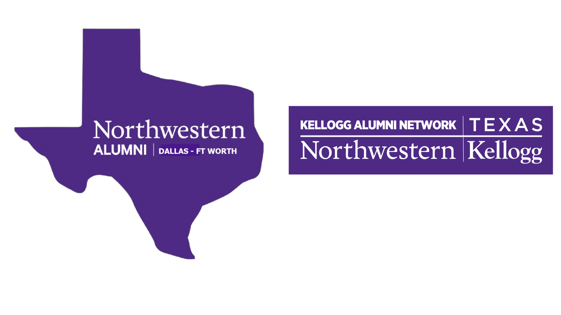 Logos for the Northwestern and Kellogg Alumni Clubs, talk sponsors for the 2026 season of BrainHealth Presents in Dallas, Texas.