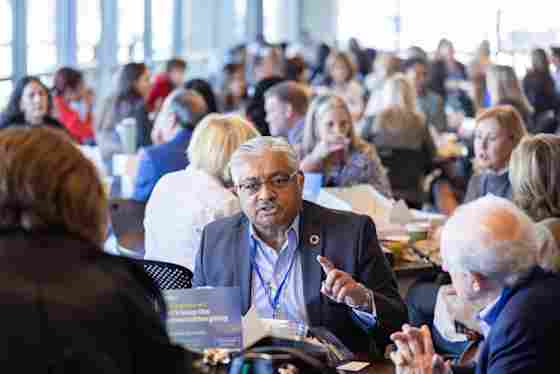 Participants enjoy lunch at the Designing for the Future workplace conference at BrainHealth Week 2026 in Dallas, Texas.