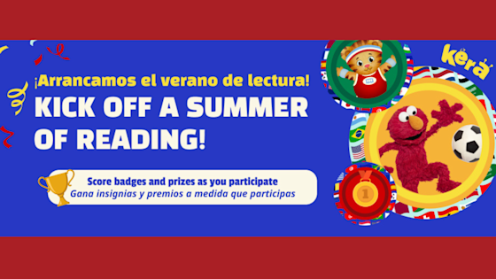 Graphic for KERA’s Summer Learning Challenge, featuring Sesame Street's Elmo and PBS Kids' Daniel Tiger.