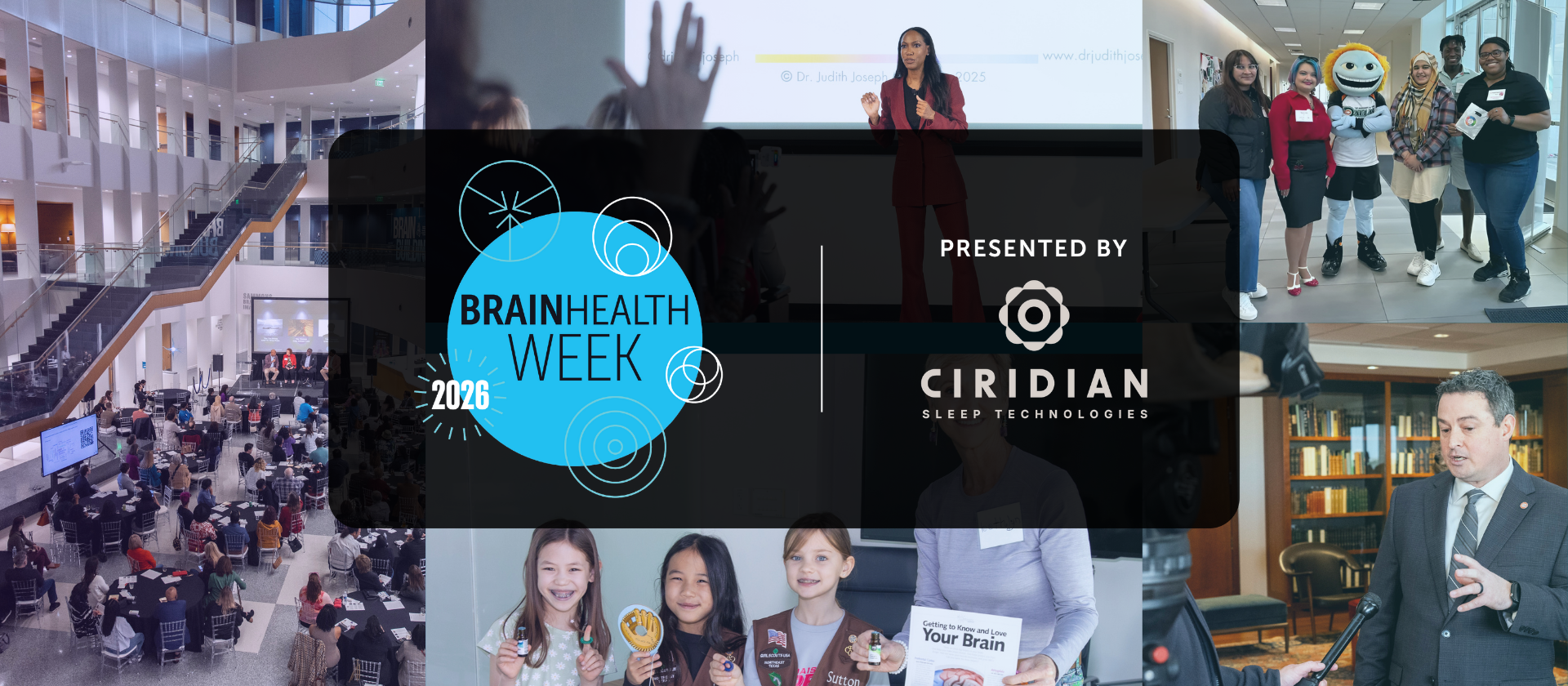 A collage of brain-healthy events representing BrainHealth Week 2026, presented by Ciridian. 
