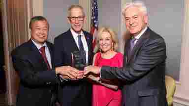 Geoff Ling, MD, PhD, honoree Todd Platt, Sandi Chapman, PhD, and Ian Robertson, PhD, at BrainHealth's 2023 Legacy Award Dinner.
