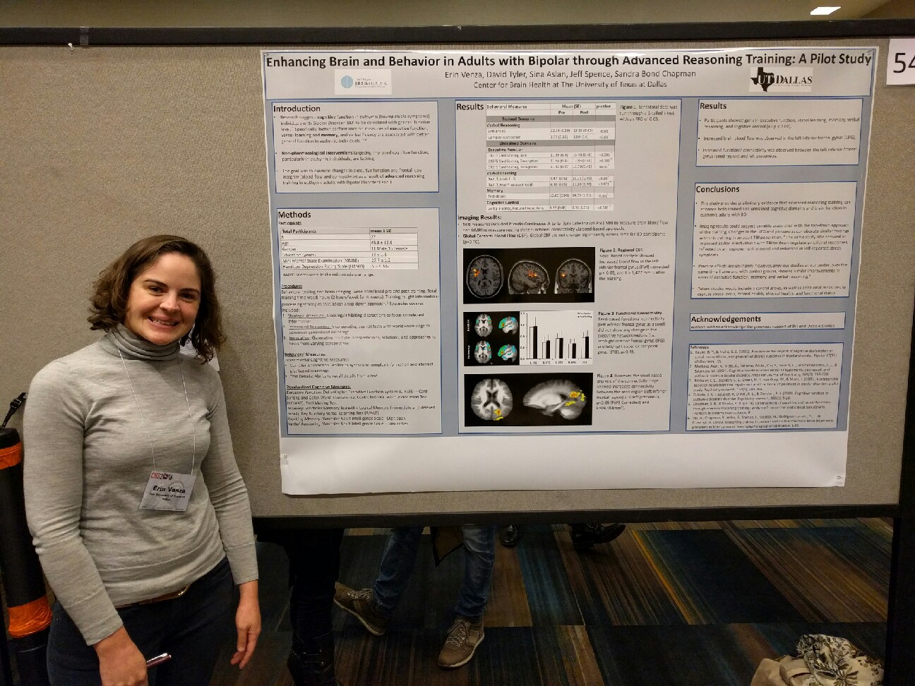 Erin Venza presents a poster summarizing research findings from a BrainHealth study.
