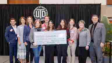 The recipients of the inaugural Brain Health Prize at the award presentation at UT Dallas, alongside members of the Brain Health Campus Collaborative, UT Dallas and the UT System.