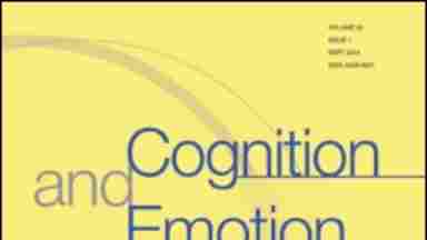The cover for the Cognition and Emotion study; the study's title is spelled in thin blue letters against a light yellow background.