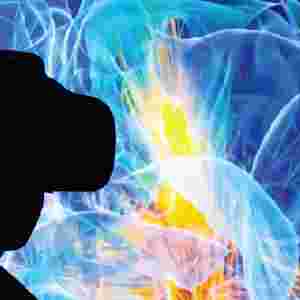A person taking a virtual tour inside a brain through the Gazzaley Glass Brain virtual reality experience.