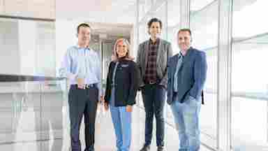 The leadership group for the Texas Biomedical Device Center includes, from left, Dr. Michael Kilgard, Dr. Jane Wigginton, Dr. Seth Hays and Dr. Robert Rennaker.