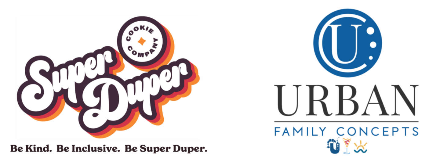 Logos for Super Duper Cookie Company (Be kind. Be inclusive. Be super duper.) and Urban Family Concepts. 